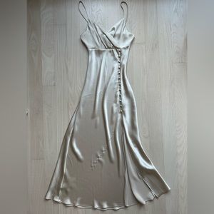 Zara cream slip midi dress with button detail and slit